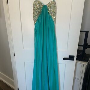 La Femme Turquoise Dress with Sparkling Details